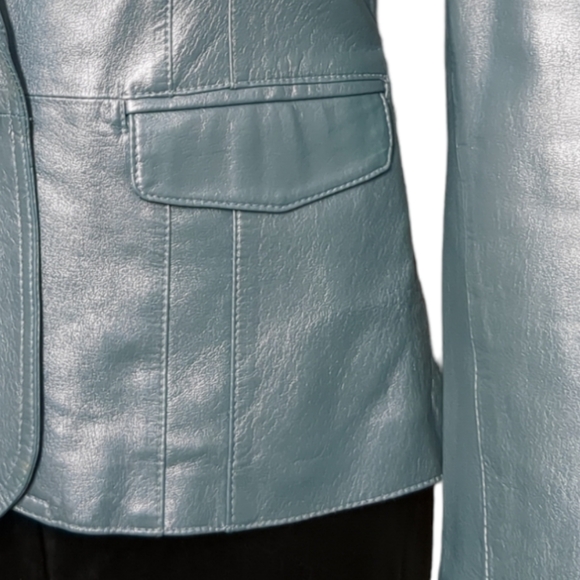 Worthington genuine leather silver blue size medium women's jacket Size M - Picture 10 of 13